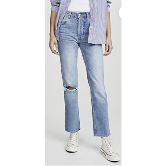 Boyish Dempsey Clairs Knee button fly frayed hem jeans blue denim size 25 - Picture 1 of 11